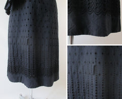 Vintage 50's Black Eyelet Sheath Dress L  • As Found