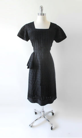 Vintage 50's Black Eyelet Sheath Dress L  • As Found