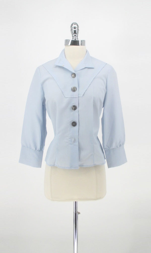 Vintage 50's Light Blue Button Front Blouse