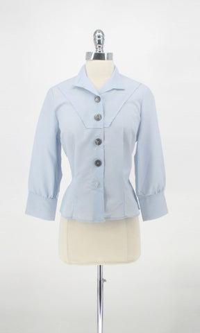 Vintage 50's Light Blue Button Front Blouse
