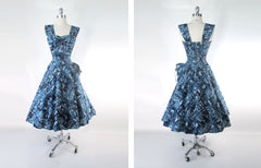 Vintage 50's Blue Hawaiian Fit & Flare Dress XS