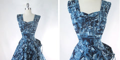 Vintage 50's Blue Hawaiian Fit & Flare Dress XS