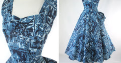 Vintage 50's Blue Hawaiian Fit & Flare Dress XS