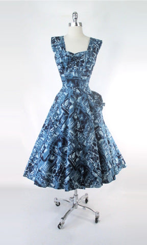 Vintage 50's Blue Hawaiian Fit & Flare Dress XS