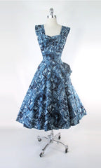 Vintage 50's Blue Hawaiian Fit & Flare Dress XS