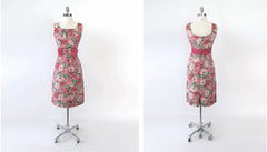 Vintage 60's 50s Pink Floral Big Bow Party Dress S