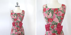 Vintage 60's 50s Pink Floral Big Bow Party Dress S
