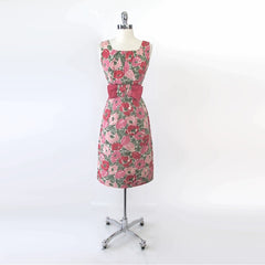 Vintage 60's 50s Pink Floral Big Bow Party Dress S