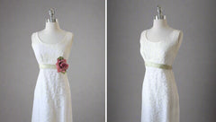 Vintage 60's White Lace Full Length Wedding Dress Gown S