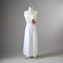 Vintage 60's White Lace Full Length Wedding Dress Gown S