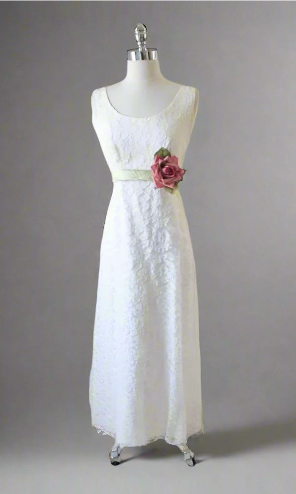 Vintage 60's White Lace Full Length Wedding Dress Gown S