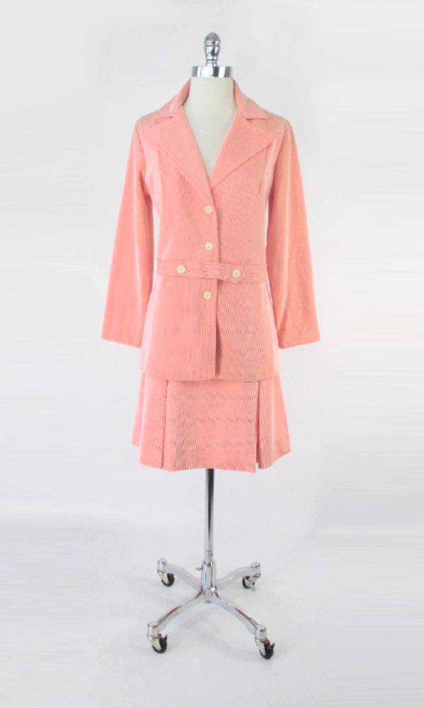 Vintage 60s Orange White Stripe Skirt Suit M