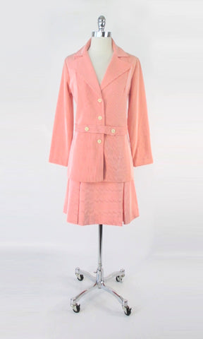 Vintage 60s Orange White Stripe Skirt Suit M