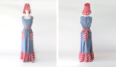 Vintage 70's Swirl Park East Chambray Maxi Dress & Matching Hat M