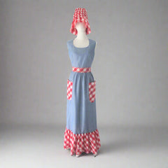 Vintage 70's Swirl Park East Chambray Maxi Dress & Matching Hat M