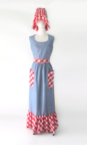 Vintage 70's Swirl Park East Chambray Maxi Dress & Matching Hat M