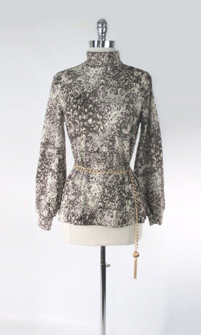 Vintage 60's Leopard Cat Print Turtleneck Top S