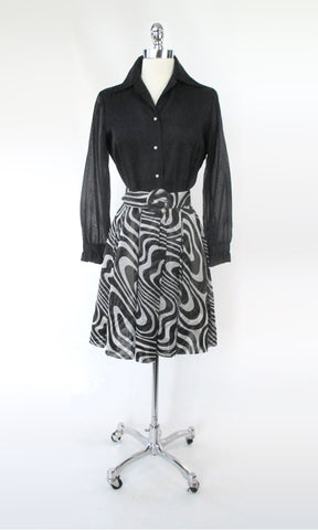 Vintage 60s Black & White Modernist Party Dress MOD M