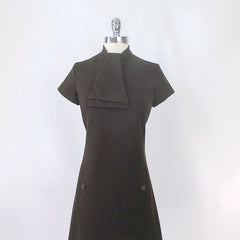 Vintage 60's Brown Mod Blue Ascot Shift Dress S