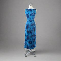 Vintage 60s Blue Hawaiian Sheath Dress | Gown S