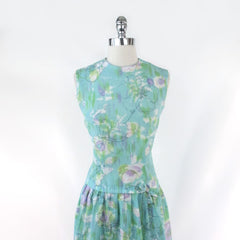 Vintage 60s Floral Button Back Day Dress M