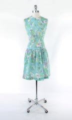 Vintage 60s Floral Button Back Day Dress M