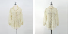 Vintage 70s Antique White Button Up Lace Blouse M
