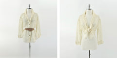 Vintage 70s Antique White Button Up Lace Blouse M