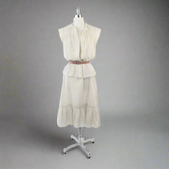 Vintage 70s Soft Tan Dress & Matching Lace Top Set M