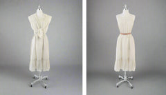 Vintage 70s Soft Tan Dress & Matching Lace Top Set M