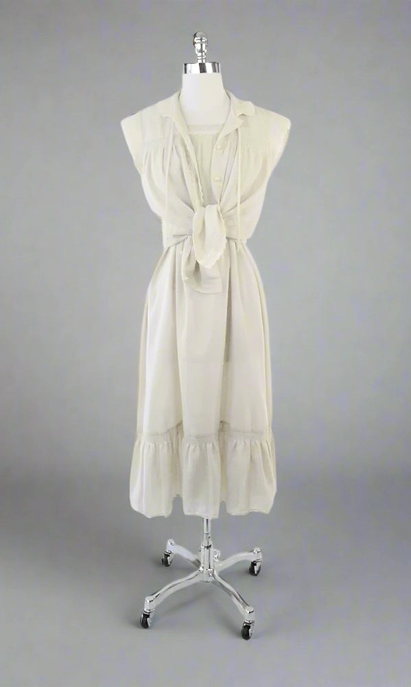 Vintage 70s Cotton Prairie Dress & Matching Lace Top Set M