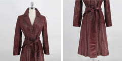 Vintage 70s Oxblood Leather Trench Coat S - Bombshell Bettys Vintage