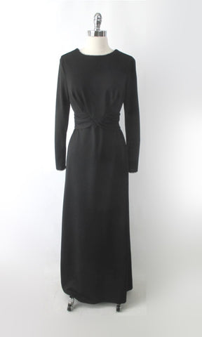 Vintage 70s Rhinestone Trim Evening Dress Maxi Gown L