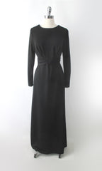 Vintage 70s Rhinestone Trim Evening Dress Maxi Gown L