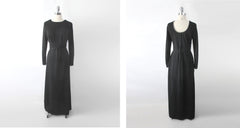 Vintage 70s Rhinestone Trim Evening Dress Maxi Gown L