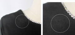 Vintage 70s Rhinestone Trim Evening Dress Maxi Gown L