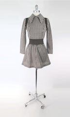 Vintage 60s 70s Brown Plaid Top & Mini Skirt Set S
