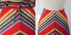 Vintage 70s Red Chevron Stripe Top & Skirt Set XS