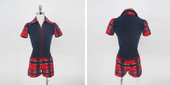 Vintage 70s Red & Blue Plaid Hotpants Romper Shorts XS