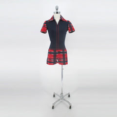 Vintage 70s Red & Blue Plaid Hotpants Romper Shorts XS