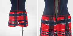 Vintage 70s Red & Blue Plaid Hotpants Romper Shorts XS