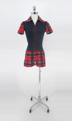 Vintage 70s Red & Blue Plaid Hotpants Romper Shorts XS
