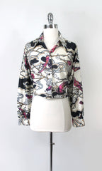 vintage 70s silky nylon hot pink birds flowers dagger collar disco womens shirt top blouse bombshell bettys vintage gallery