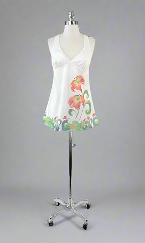 Vintage 70s White Skirted Swimsuit Halter Top M