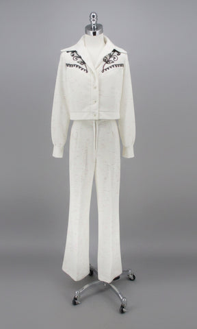 Vintage 70s Western Style Embroidered Rickey Jacket Pants Suit S
