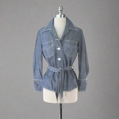 Vintage 70s Denim Chambray Belted Jacket S