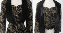 Vintage 80s 90s Gold Flocked Black Velvet Jacket Vest S
