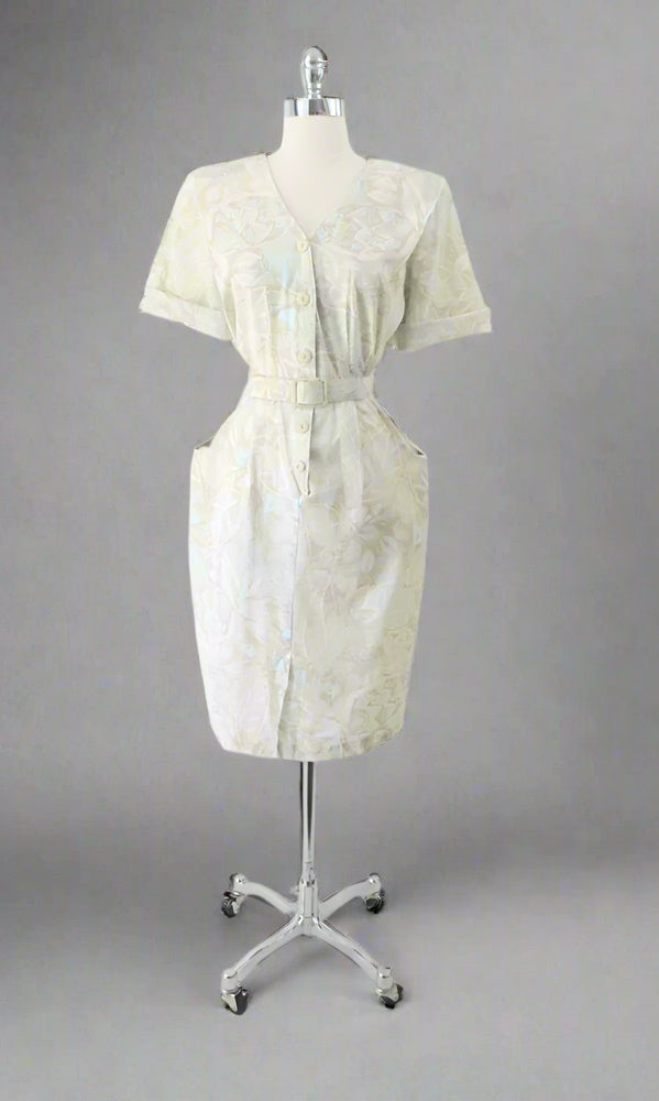 Vintage 80s Tropical Pastel Sheath Dress M