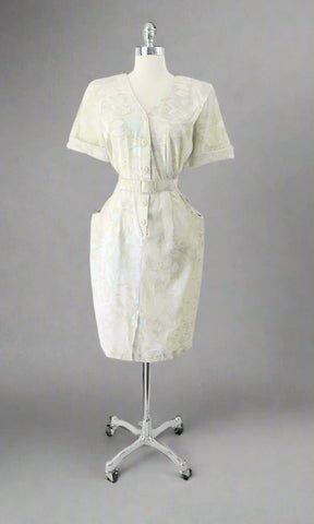 Vintage 80s Tropical Pastel Sheath Dress M