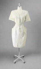 Vintage 80s Tropical Pastel Sheath Dress M